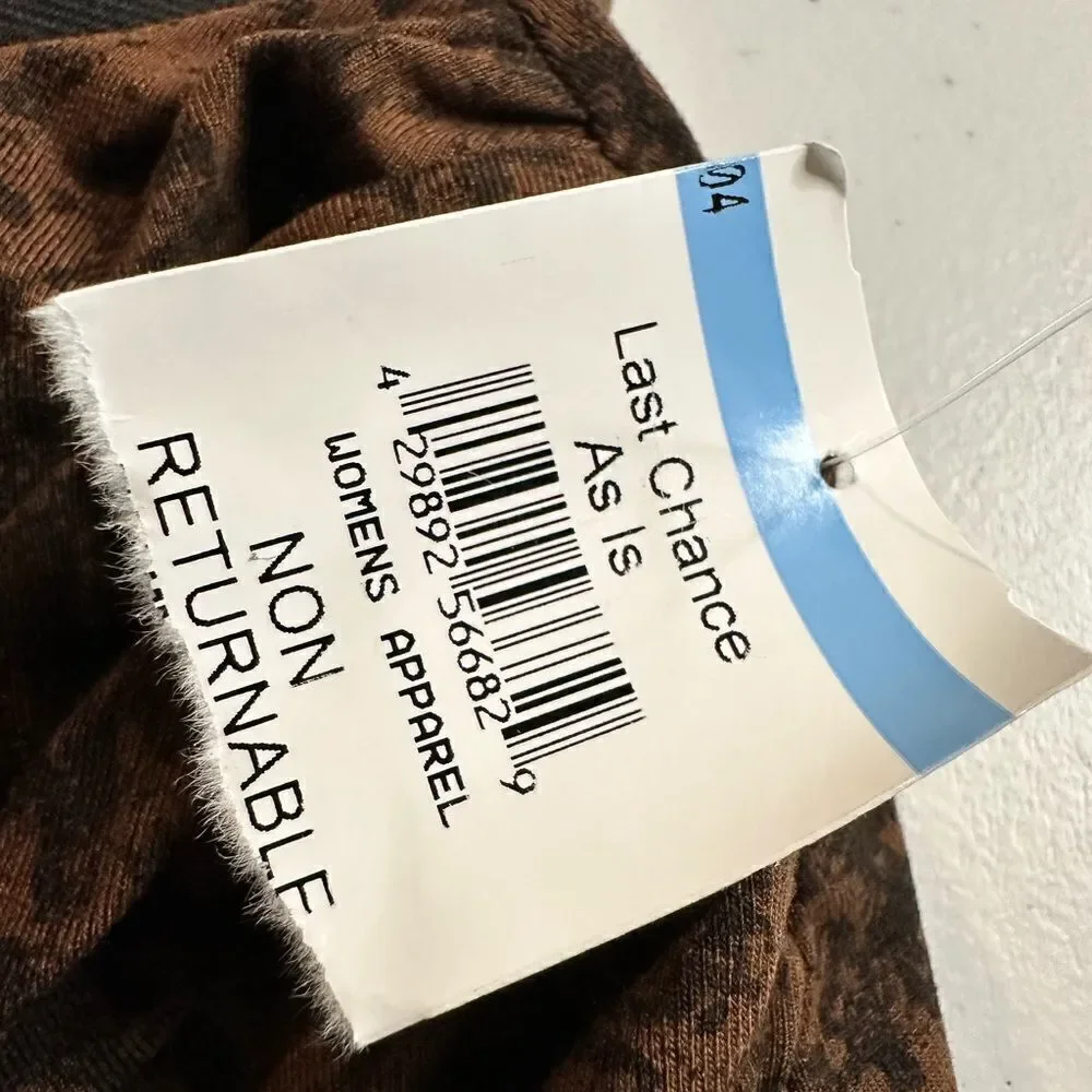 NWT Open Edit Women’s Brown Micro Black Print Faux Wrap Knee Length Skirt - XS
